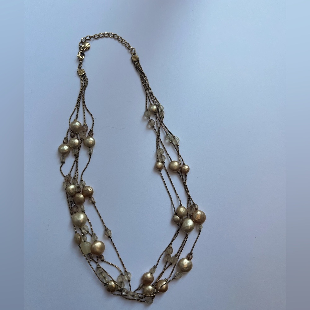 Multi strand multi size vintage cream and pink pearl necklace